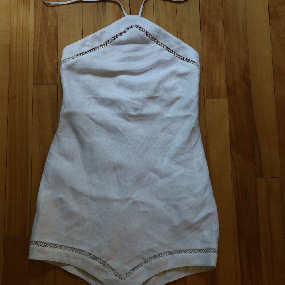 Staud White Megan Linen Cotton Halter Handkerchief Dress
